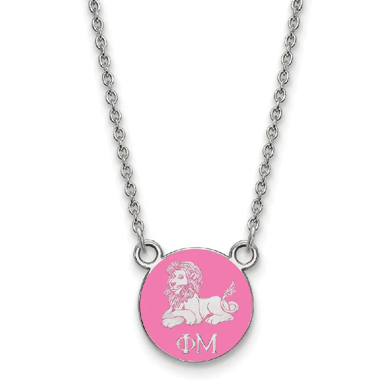 Limited-Time Jewelry Sale – Don't Miss These Deals Sterling Silver Phi Mu XS (Tiny) Pink Enamel Lion Disc Necklace