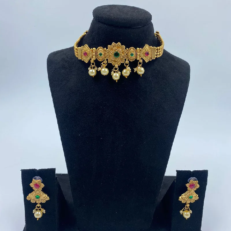 Shop High-Quality Jewelry At Jaw-Dropping Discounts The Fashion Jewels Gold Plated Pota Stone And Pearl Choker Necklace Set