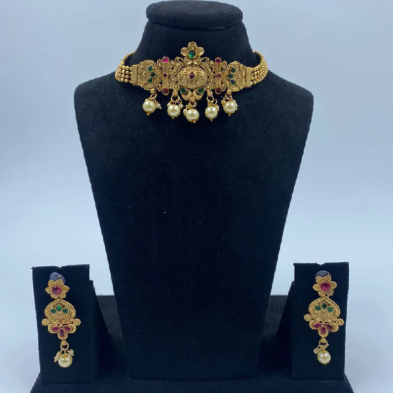 Unmissable Deals On Handmade Jewelry Collections The Fashion Jewels Gold Plated Pota Stone And Pearl Choker Necklace Set