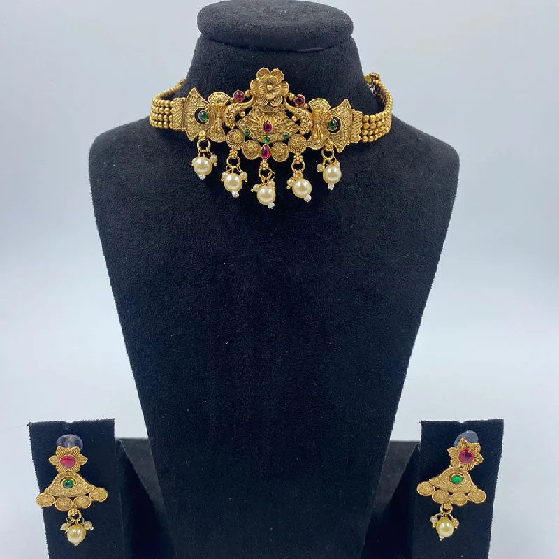 Exclusive Gemstone Jewelry Markdowns – Shop Now The Fashion Jewels Gold Plated Pota Stone And Pearl Choker Necklace Set