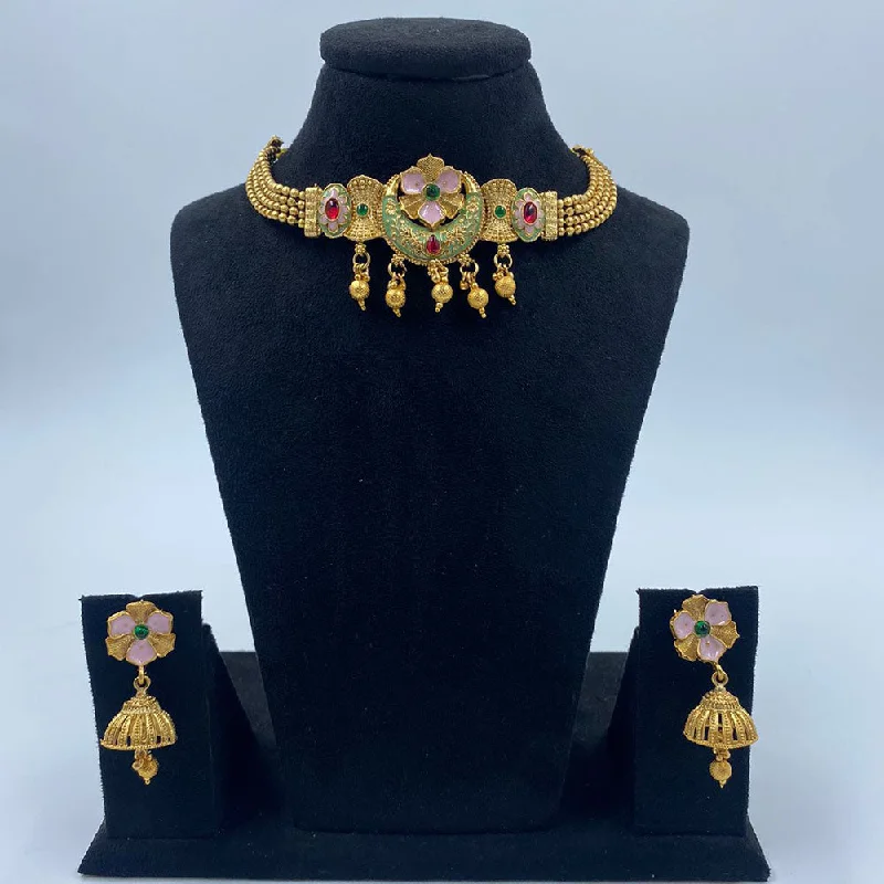 Your Perfect Accessory Now At The Best Price The Fashion Jewels Gold Plated Pota Stone And Beads Choker Necklace Set