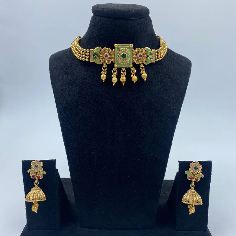 Limited-Stock Jewelry Sale – Shop Before It's Gone The Fashion Jewels Gold Plated Pota Stone And Beads Choker Necklace Set