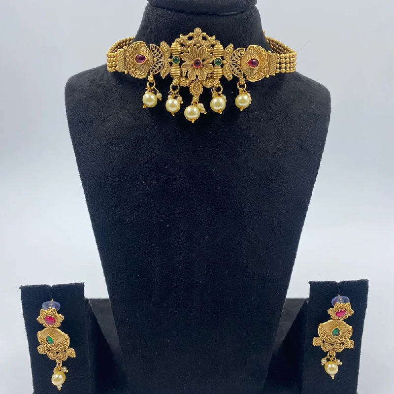 Jewelry Flash Sale – Stylish Designs At Unbeatable Rates The Fashion Jewels Gold Plated Pota Stone And Pearl Choker Necklace Set