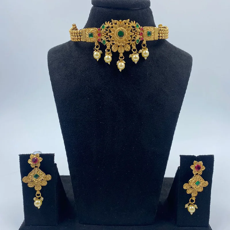 Timeless Jewelry Styles At Wallet-Friendly Prices The Fashion Jewels Gold Plated Pota Stone And Pearl Choker Necklace Set