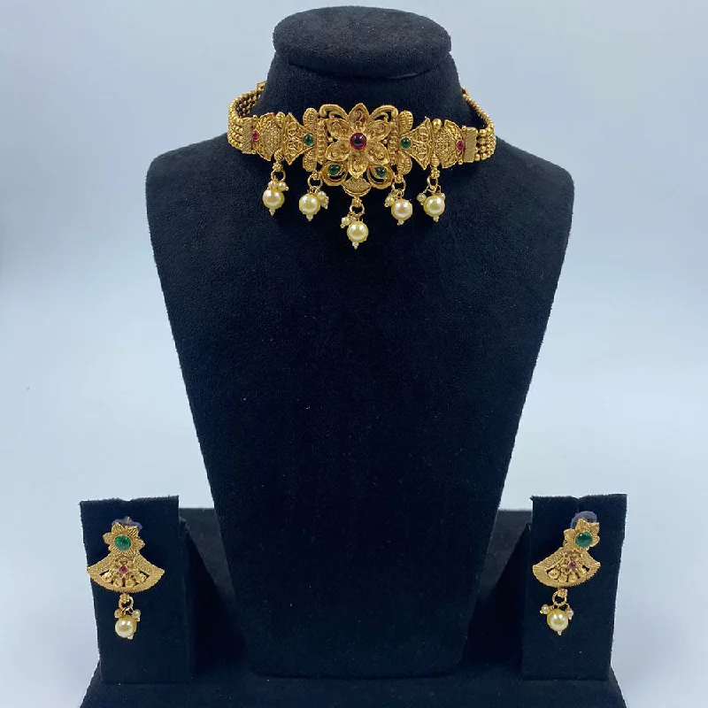 Final Call For Exquisite Jewelry At Reduced Rates The Fashion Jewels Gold Plated Pota Stone And Pearl Choker Necklace Set