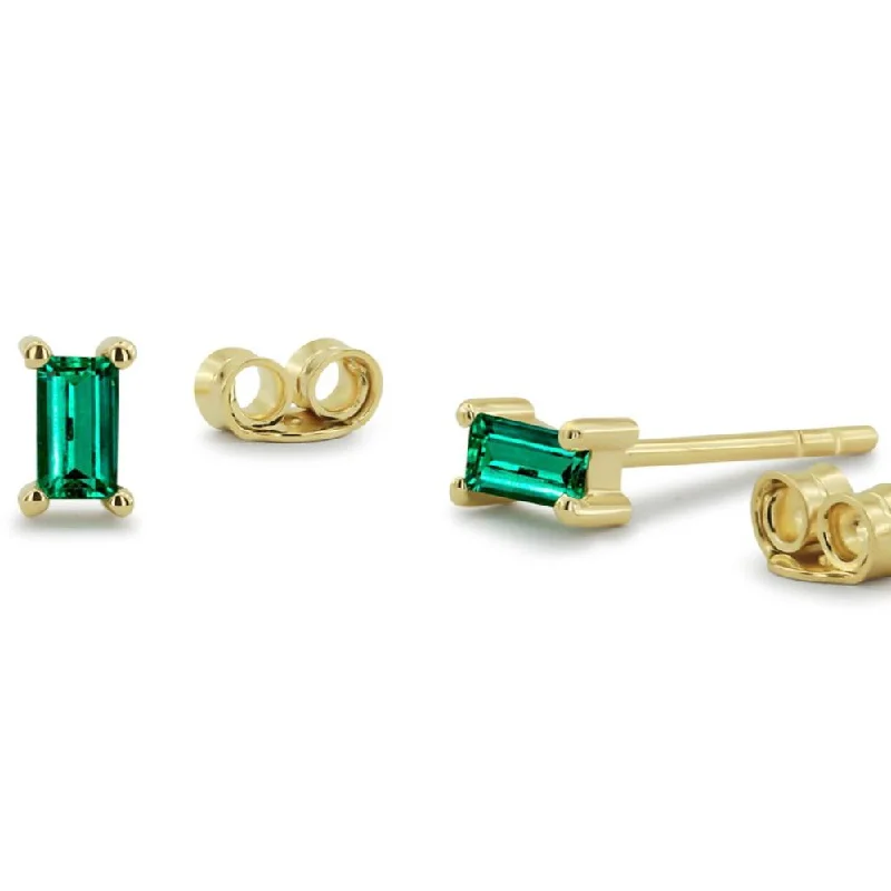 Grab Stylish Jewelry Before The Sale Ends 14K Gold Baguette Cut Emerald Studs