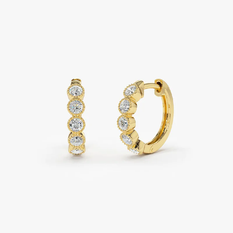 Shop Dazzling Rings, Earrings, And More At Special Discounts 14K Gold Bezel Setting Diamond Huggie Earrings