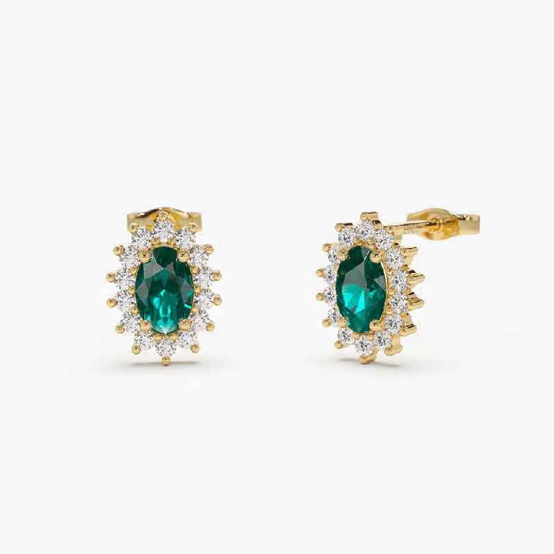 Jewelry Clearance – Final Chance To Save Big 14k Emerald Earrings with Halo Diamonds