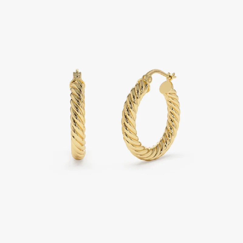 Timeless Elegance, Temporary Discounts – Act Fast 14k Gold Twist Rope Hoop Earrings 25MM