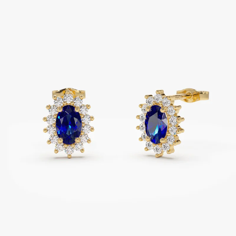 Grab Exquisite Jewelry At The Lowest Prices 14k Oval Cut Blue Sapphire Earrings with Diamonds