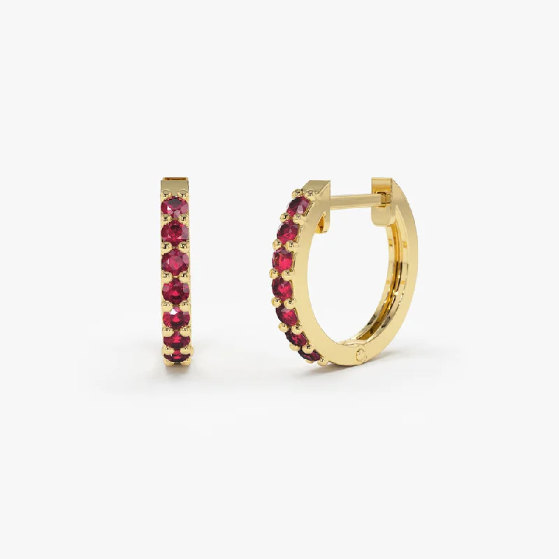 Grab Exquisite Jewelry At The Lowest Prices 14K Gold Ruby Huggie Hoop Earrings