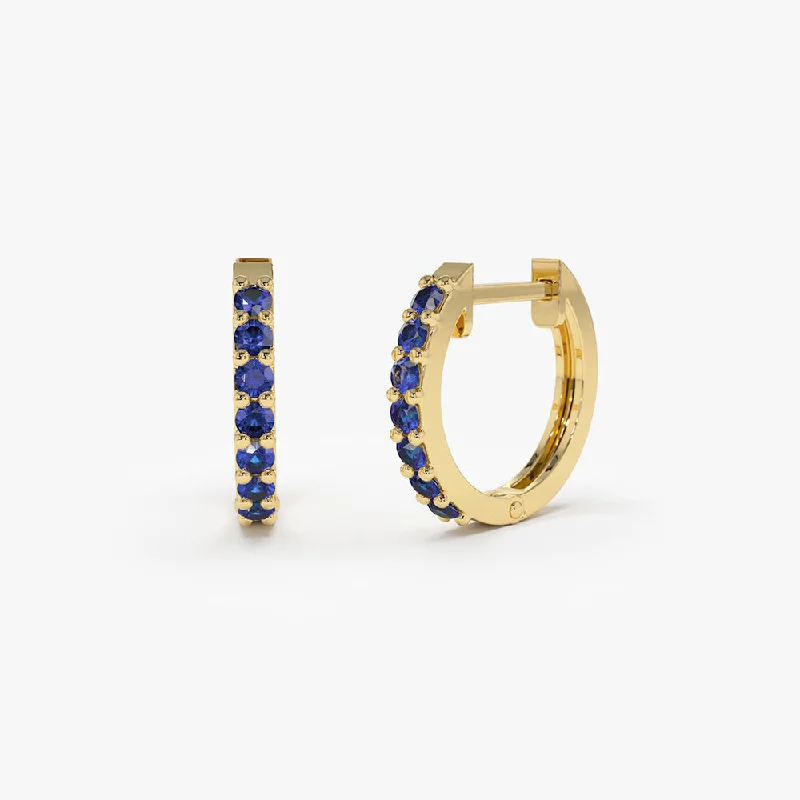 Elegant Jewelry Pieces At Unbelievable Prices 14K Gold Sapphire Huggie Hoop Earrings