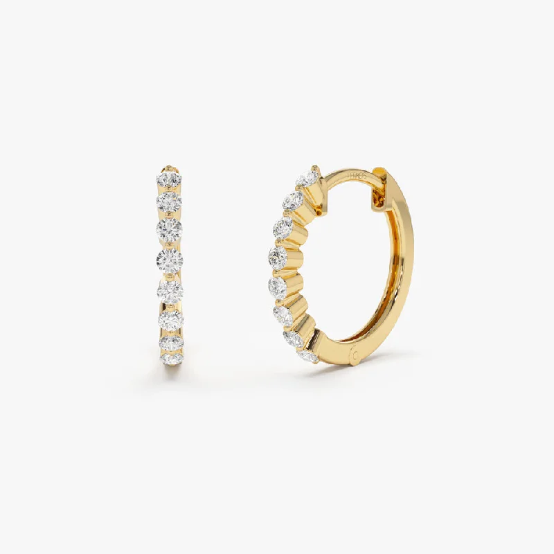 Get Ready To Sparkle – Special Jewelry Discounts 14k Solid Gold Shared Prong Diamond Hoop Earrings