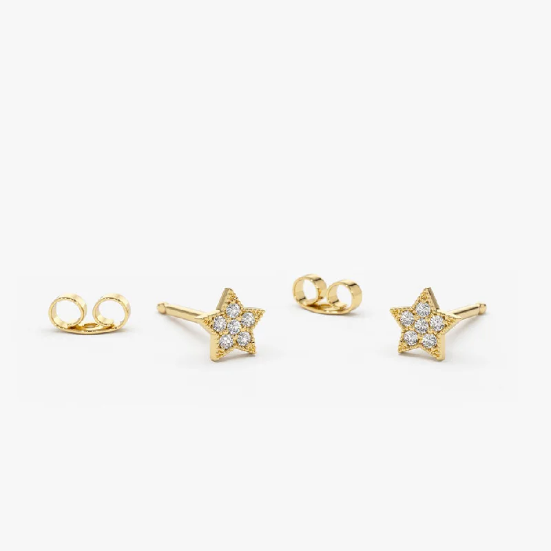 Shop Handcrafted Jewelry At Special Promotional Rates 14K Gold Tiny Diamond Star Studs