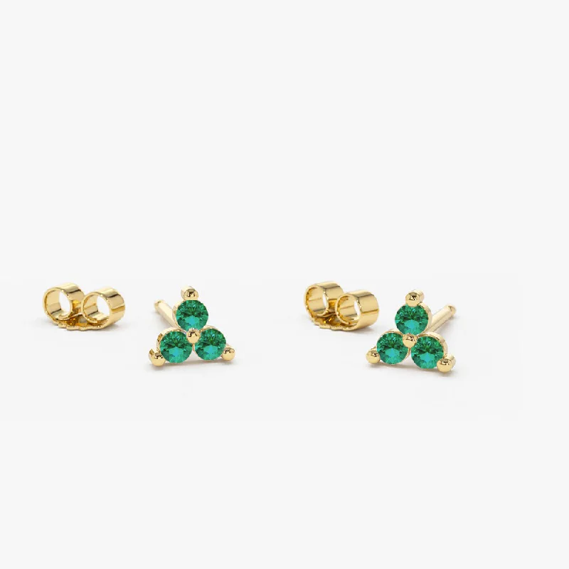 Classic And Modern Jewelry Styles On Sale 14K Tiny Trio Emerald Earrings