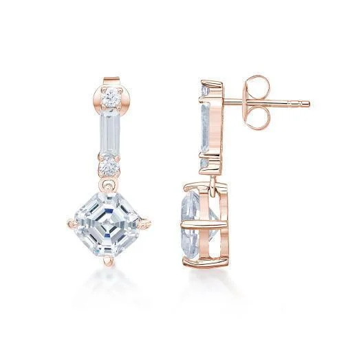 Unmissable Deals On Handmade Jewelry Collections Asscher, Baguette and Round Brilliant drop earrings with 1.74 carats* of diamond simulants in 10 carat rose gold