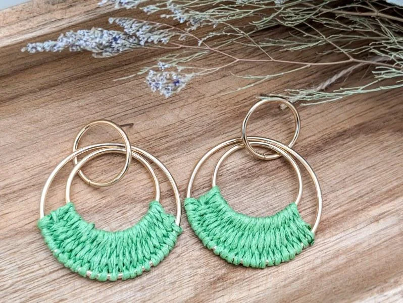 Luxury Jewelry At Budget-Friendly Prices – Grab Yours Now Beautiful Green Raffia Hoop Earrings