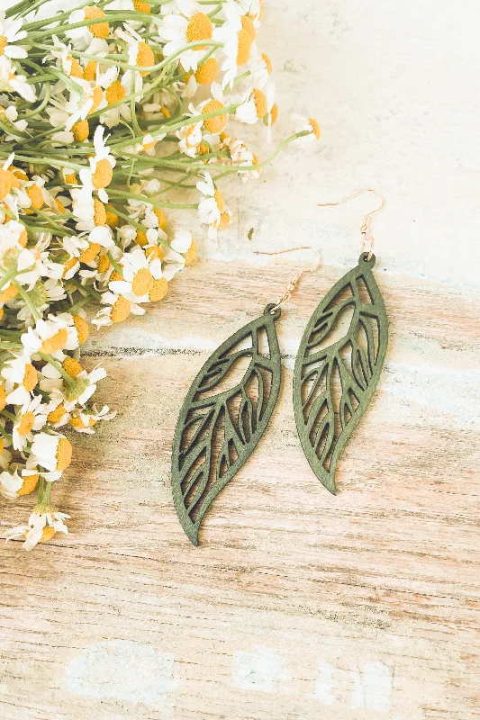 Handcrafted Jewelry Sale – Unique Designs At Low Prices Beautiful Green Wood Leaf Earrings