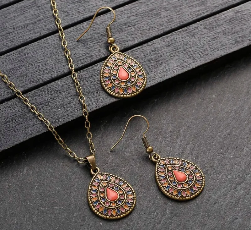 Exclusive Jewelry Offers – Shine For Less Beautiful Boho Orange Crystal Necklace and Earring Set