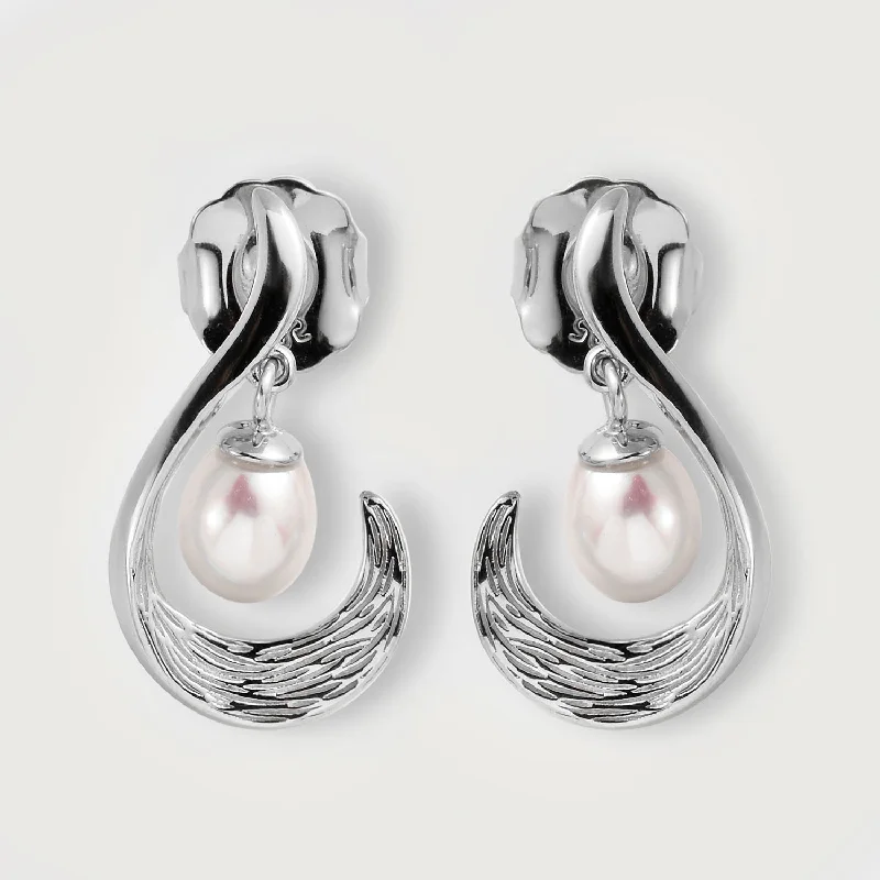 Premium Diamond Jewelry For Unforgettable Moments Ocean Wave Drop Earrings with Freshwater White Pearls