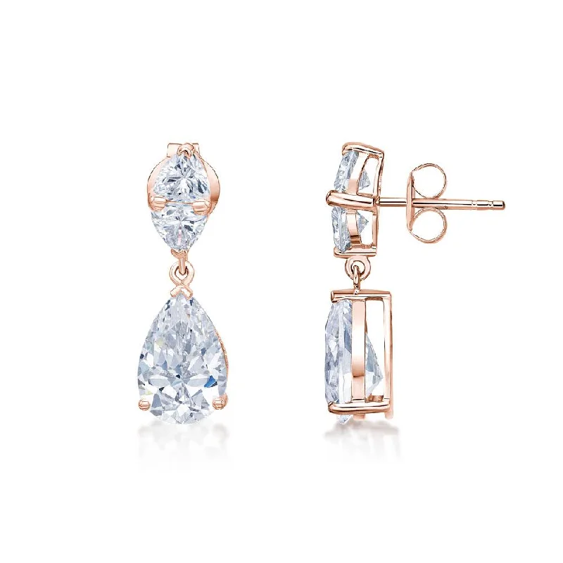 Dainty And Elegant Jewelry Now At Reduced Prices Pear and Cushion Trilliant drop earrings with 7.68 carats* of diamond simulants in 10 carat rose gold