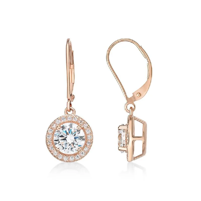 Must-Have Jewelry At Unbelievable Discounts Round Brilliant halo drop earrings with 2.27 carats* of diamond simulants in 10 carat rose gold