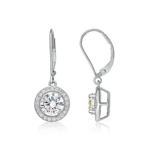 Breathtaking Jewelry At Limited-Time Savings Round Brilliant halo drop earrings with 2.27 carats* of diamond simulants in 10 carat white gold