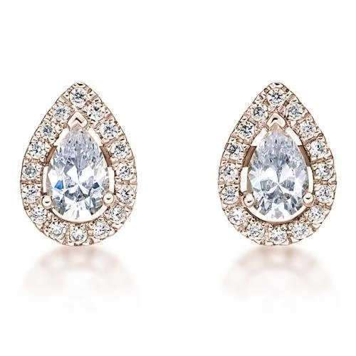 Bold And Beautiful Jewelry Now At Irresistible Prices Small Pear Halo Earrings in Rose Gold