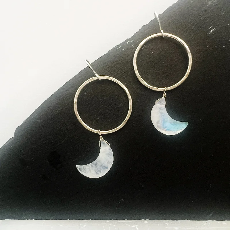 Limited-Time Offer On Elegant Jewelry Pieces Sterling Silver and Moonstone Shaped Moon Earrings