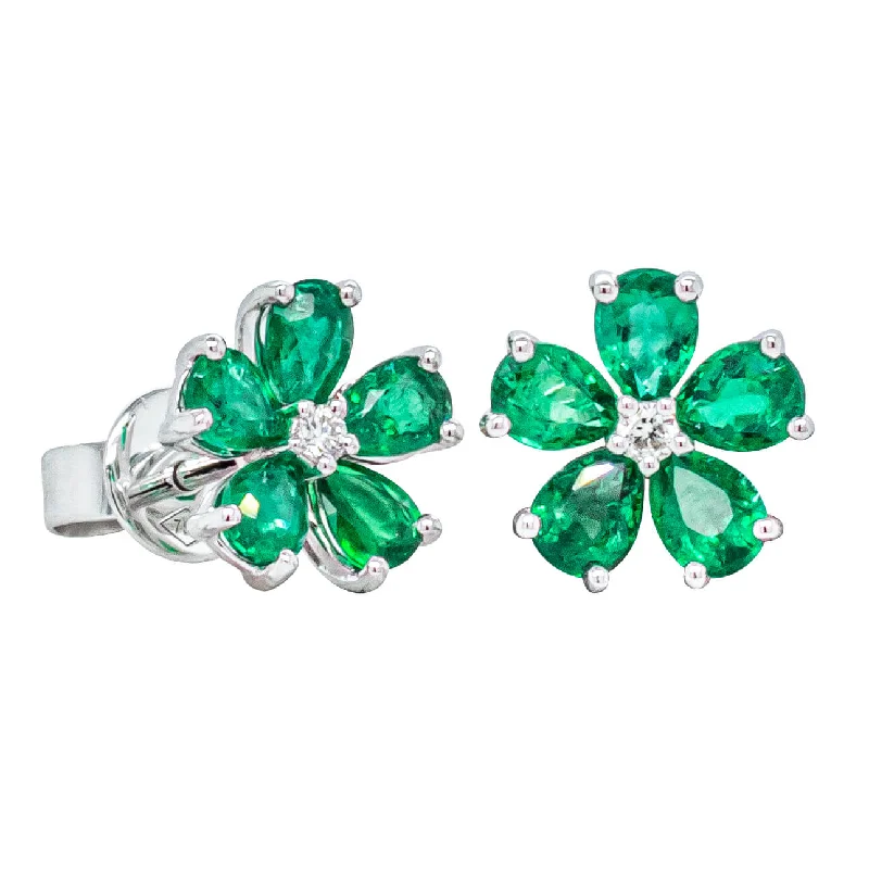 Jewelry Clearance – Final Chance To Save Big 18ct White Gold 1.52ct Emerald & Diamond Flower Earrings