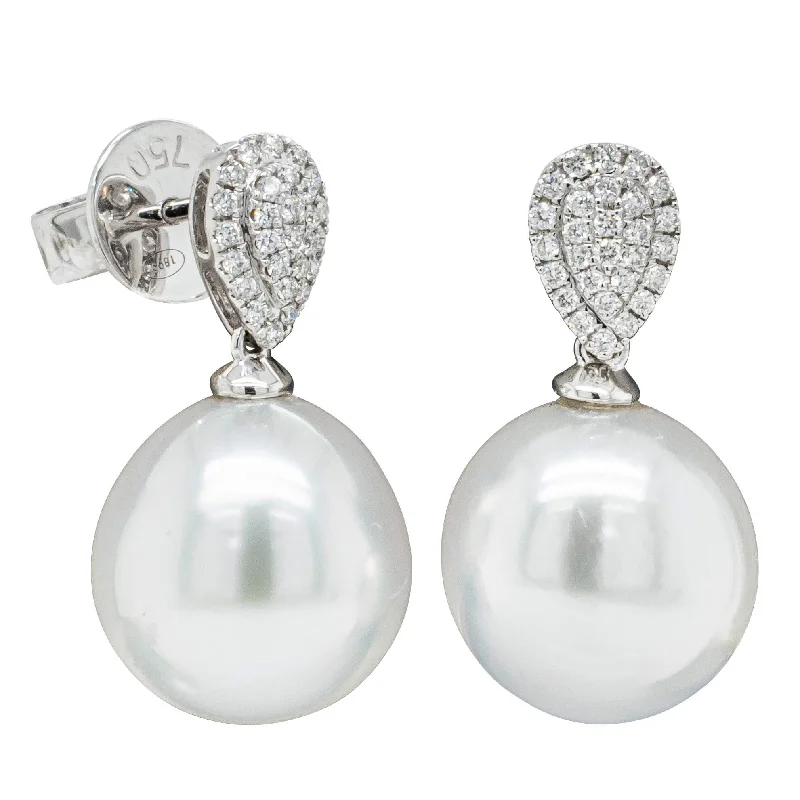 Timeless Elegance, Temporary Discounts – Act Fast 18ct White Gold 11.5mm South Sea Pearl & Diamond Aegean Earrings