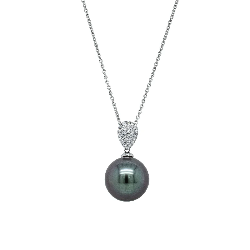 Elegant Rose Gold Jewelry For A Stylish Touch 18ct White Gold 13.6mm Tahitian Pearl & Diamond Aegean Pendant