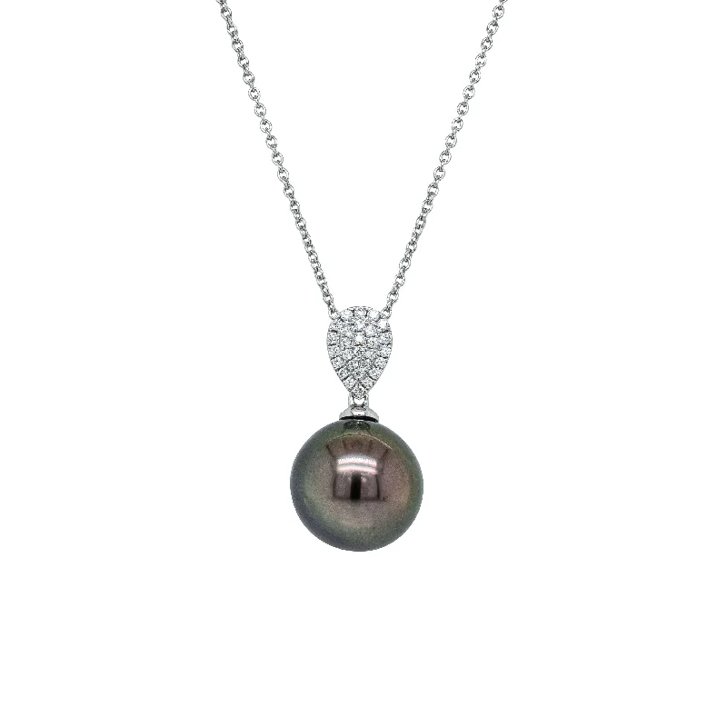 Waterproof Stainless Steel Jewelry For Lasting Beauty 18ct White Gold 13mm Tahitian Pearl & Diamond Aegean Pendant