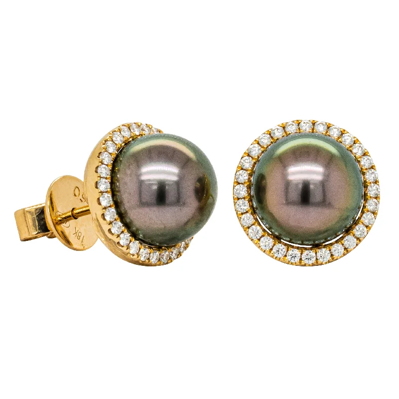 Elegant Jewelry Styles At Budget-Friendly Prices 18ct Yellow Gold 10mm Tahitian Black Pearl & Diamond Callisto Earrings