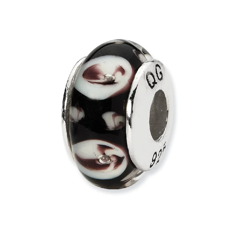 Handcrafted Jewelry Sale – Unique Designs At Low Prices Black, Purple Floral Glass & Sterling Silver Bead Charm, 13mm