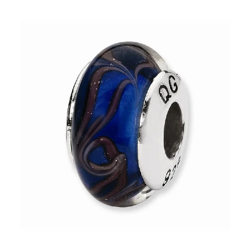 Trending Jewelry Styles Now At Limited-Time Discounts Blue, Brown Swirl Hand-Blown Glass & Sterling Silver Bead Charm, 13mm