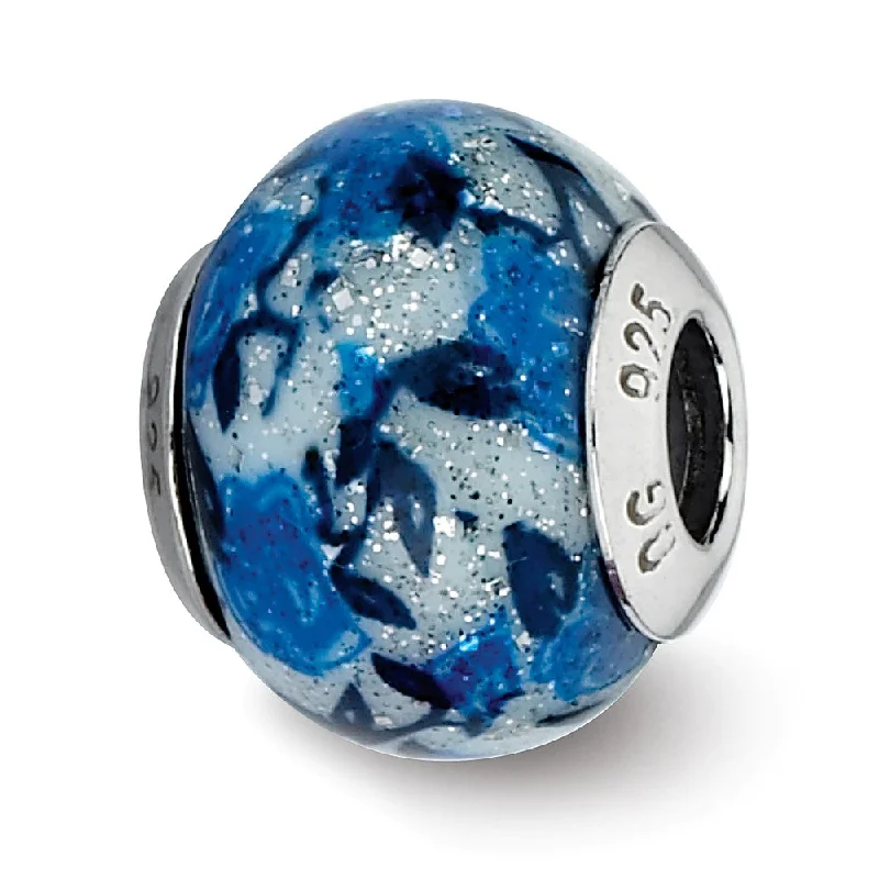 Elegant Jewelry, Exclusive Prices – Shop Now Blue, Rose Glitter Overlay Glass & Sterling Silver Bead Charm, 15mm