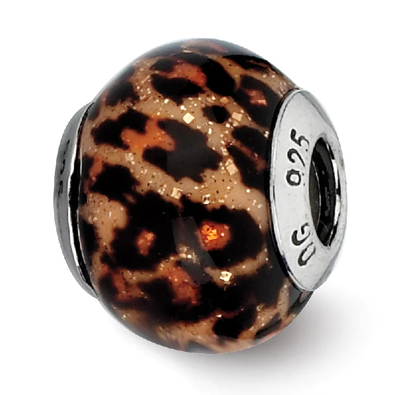 Fashion-Forward Jewelry At Incredible Prices Brown Jaguar Glitter Overlay Glass & Sterling Silver Bead Charm, 15mm