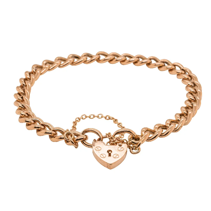 Personalized Jewelry Sale – Unique Pieces At Great Prices Deja Vu 9ct Rose Gold Hollow Curb Bracelet with Heart Padlock