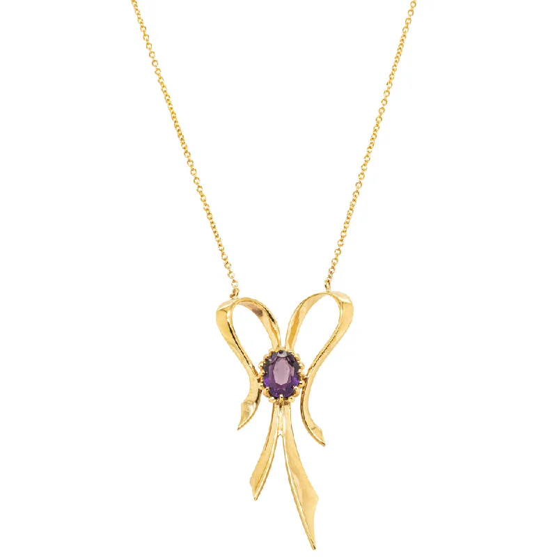 Shop Dazzling Jewelry At The Best Prices Deja Vu 9ct Yellow Gold Amethyst Bow Pendant