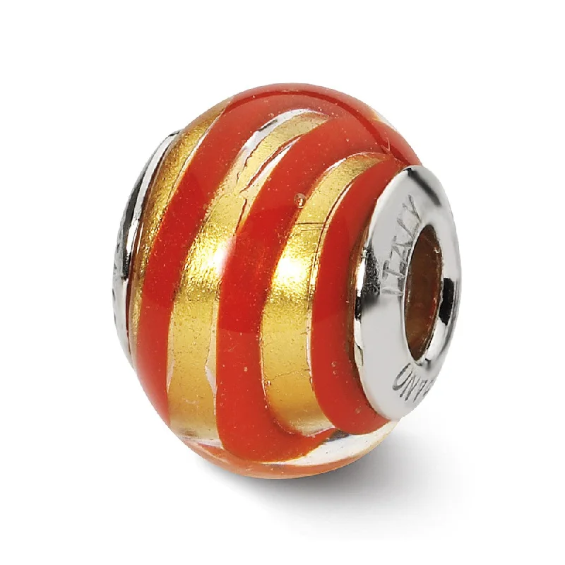 Get The Jewelry You Love At A Price You Love Golden Red Striped Murano Glass & Sterling Silver Bead Charm, 14mm