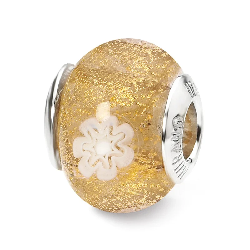 Flash Sale On Elegant Jewelry – Don't Miss Out Golden/White Flower Murano Glass & Sterling Silver Bead Charm, 14mm