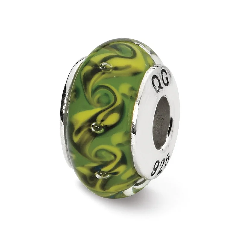 Trending Jewelry Styles Now At Limited-Time Discounts Green/Yellow Swirl Hand-Blown Glass & Sterling Silver Bead Charm, 13mm