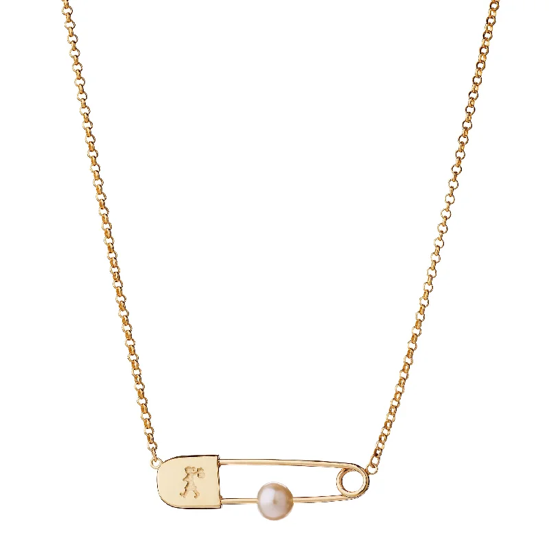 Limited-Time Jewelry Sale – Don't Miss These Deals Karen Walker Runaway Safety Pin Necklace - 9ct Yellow Gold & Pearl