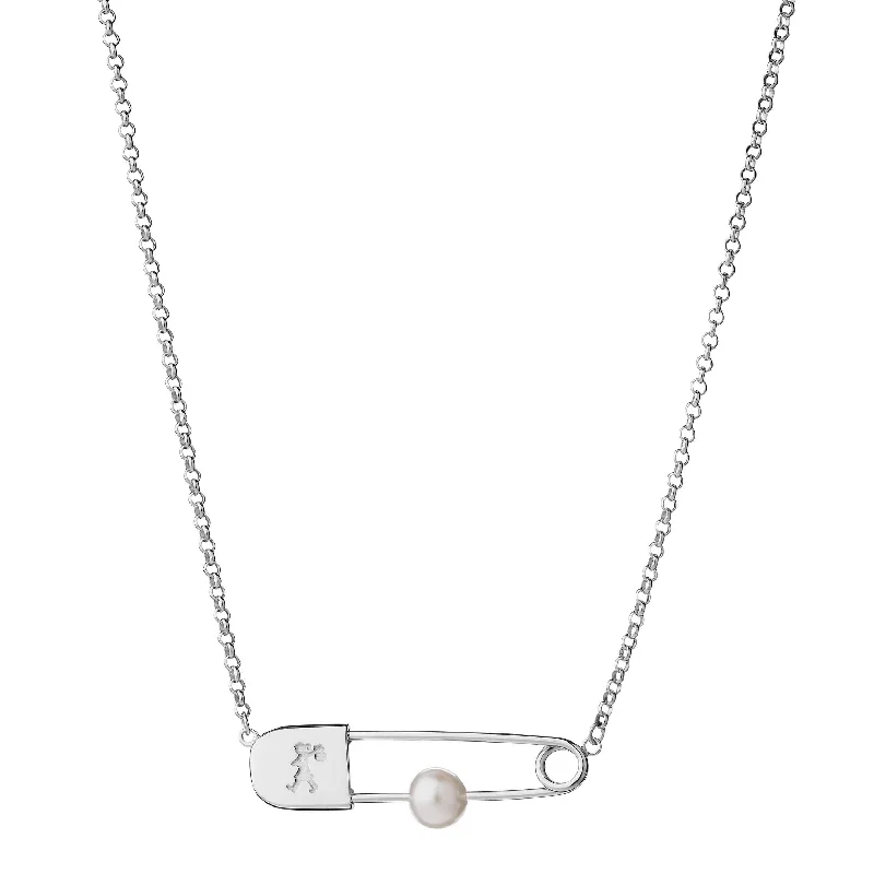 Timeless Jewelry At Special Discount Rates Karen Walker Runaway Safety Pin Necklace - Sterling Silver & Pearl