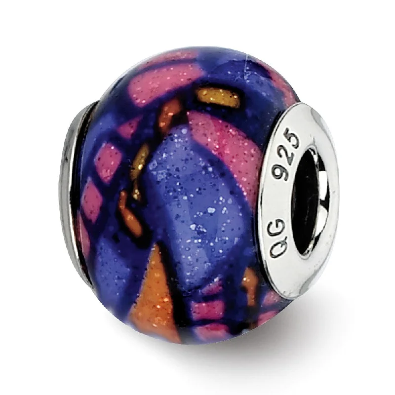 Premium Jewelry Now Available At Special Discounts Multicolor w/ Glitter Overlay Glass & Sterling Silver Bead Charm, 15mm