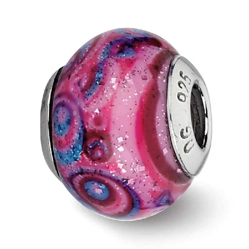 Affordable Luxury Jewelry For Every Occasion Pink, Purple Swirls Overlay Glass & Sterling Silver Bead Charm, 15mm