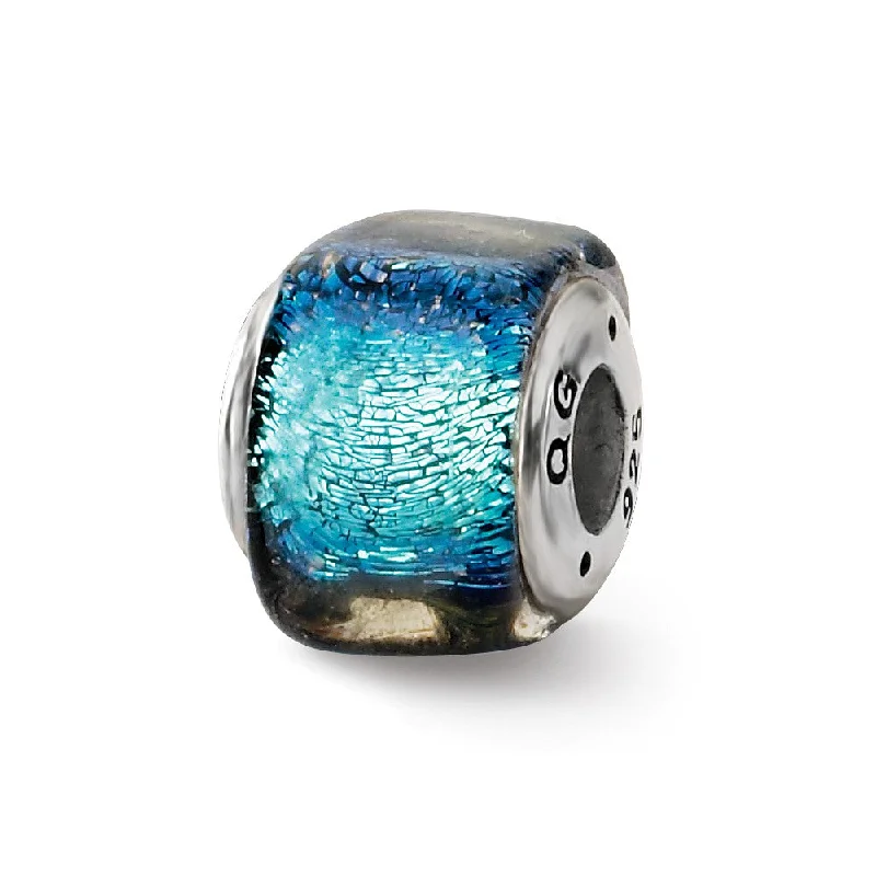 Limited-Stock Jewelry Clearance – Grab Your Favorites Now Square Blue Dichroic Glass Sterling Silver Bead Charm