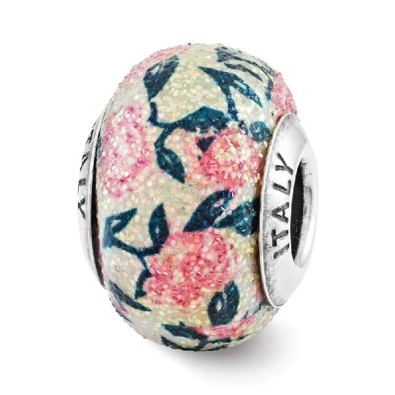 Get Your Favorite Jewelry At The Best Price Pink Floral Overlay Italian Glass & Sterling Silver Bead Charm