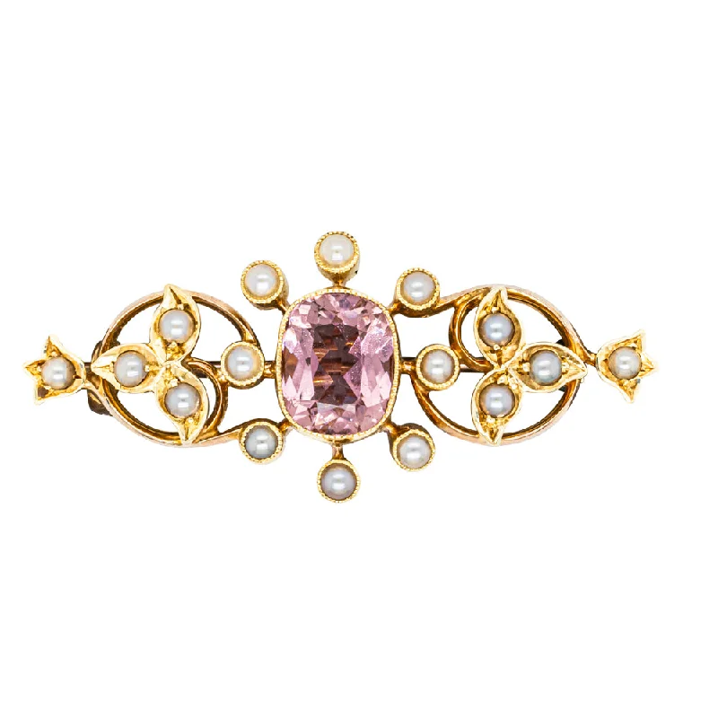 Exclusive Gemstone Jewelry At Special Prices Vintage 13ct Yellow Gold Pink Tourmaline & Seed Pearl Brooch